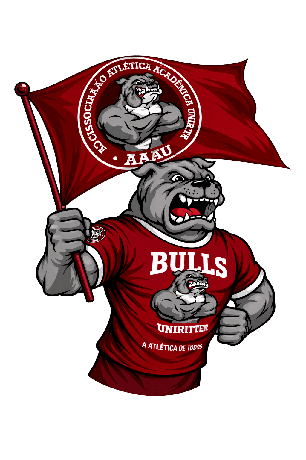 Mascote bulldog da AAAU no lado esquerdo da hero