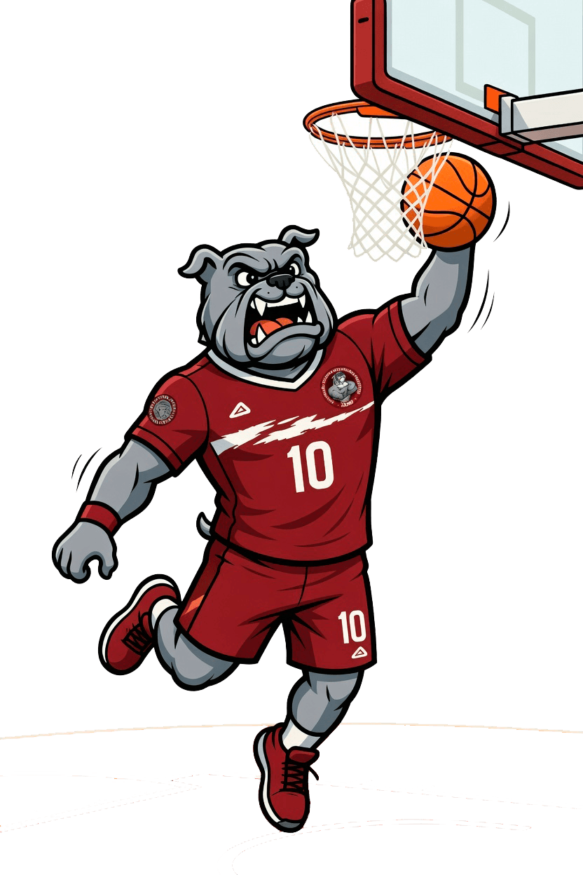 Mascote bulldog da AAAU no lado direito da hero